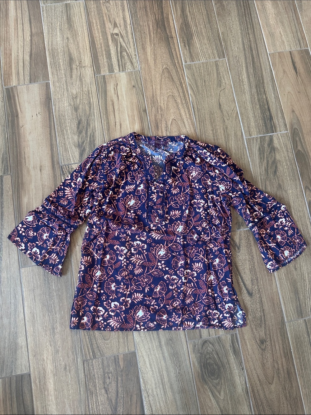 Women's Floral Print Navy and Pink Blouse